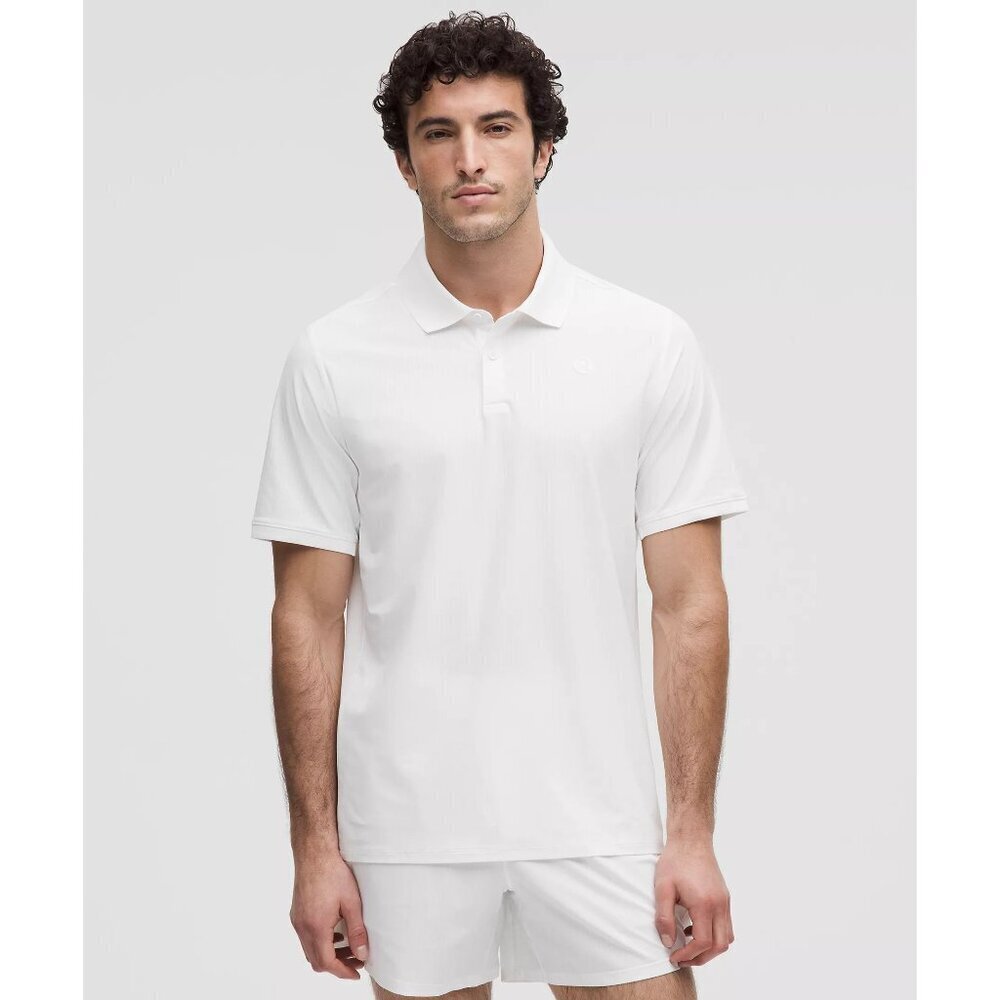 UV-Protective Striped Mesh Tennis Polo Shirt - White